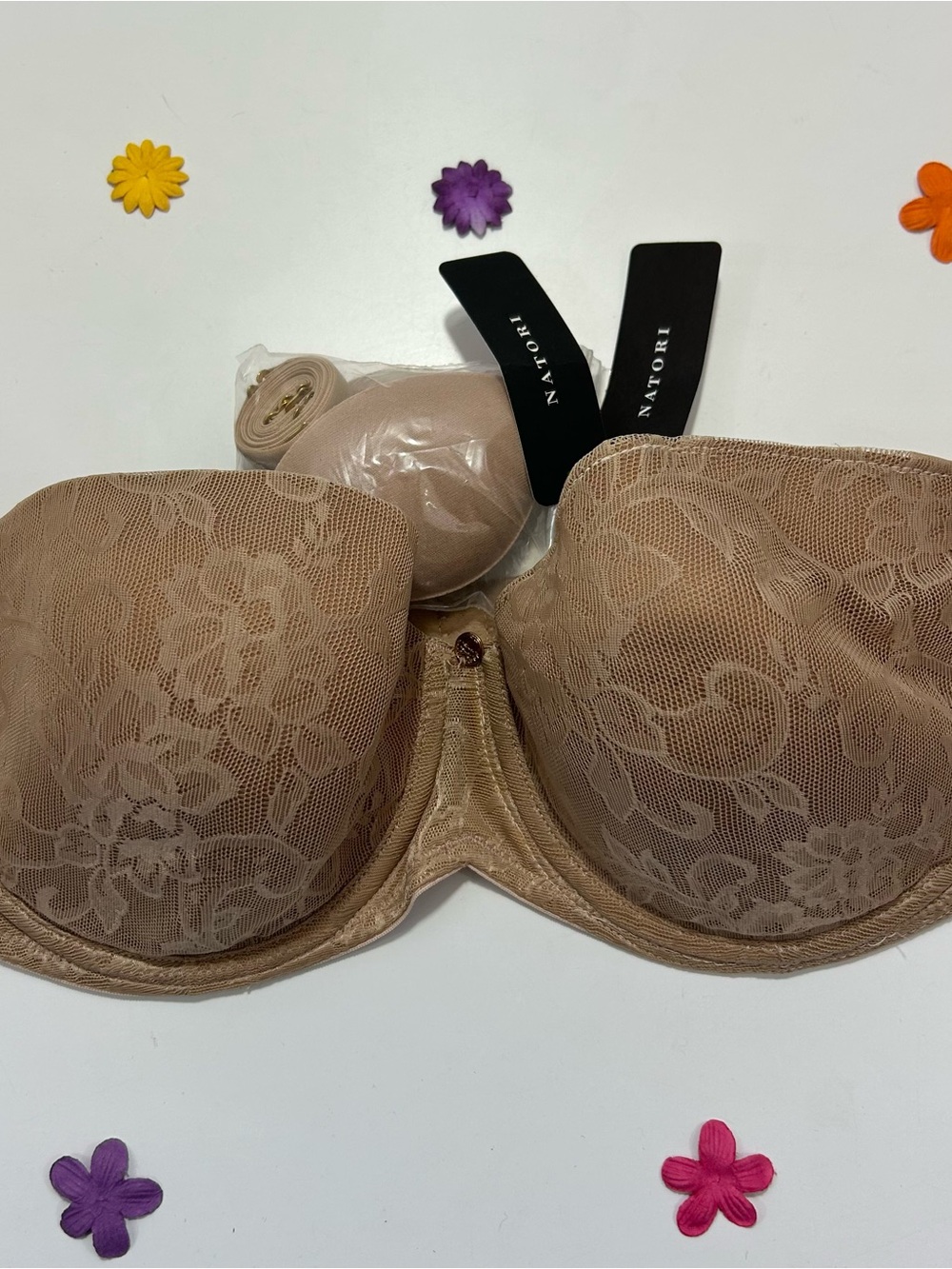 Natori Tan Strapless Lace Padded Underwire Bra 36D NWT